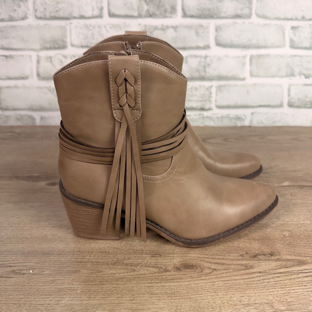 Altar'd State Fringed Ankle Bootie Braided Tassel Tan Womens 7.5